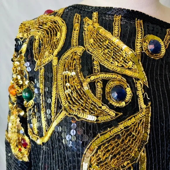 Vintage‎ 80's Silk, Sequin and Rhinestone Creative Creations Disco Glam Blouse - Picture 14 of 14